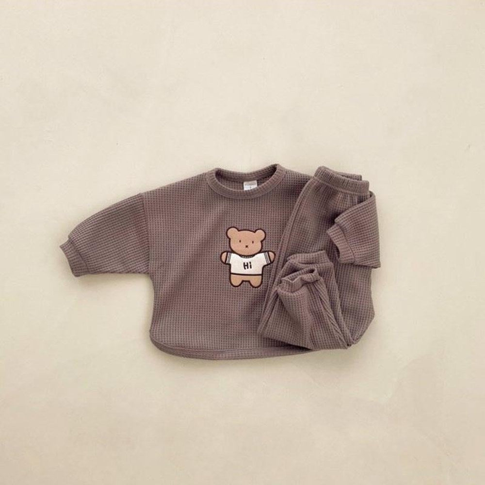 MyKids-USA® Baby Cartoon Bear Embroidered Pattern Waffle Fabric Hoodies Sets