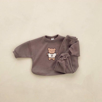 MyKids-USA® Baby Cartoon Bear Embroidered Pattern Waffle Fabric Hoodies Sets
