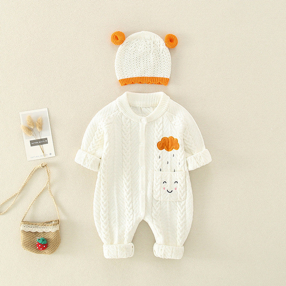 MyKids-USA® Baby Solid Color Cartoon Embroidered Design Crochet Knit Romper