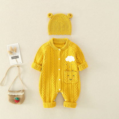 MyKids-USA® Baby Solid Color Cartoon Embroidered Design Crochet Knit Romper