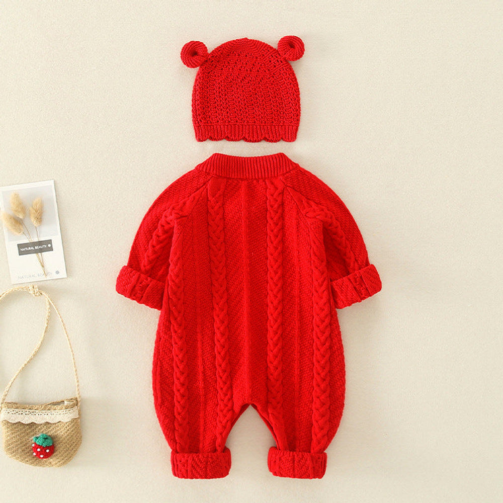MyKids-USA® Baby Solid Color Cartoon Embroidered Design Crochet Knit Romper