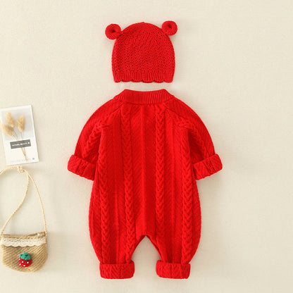 MyKids-USA® Baby Solid Color Cartoon Embroidered Design Crochet Knit Romper