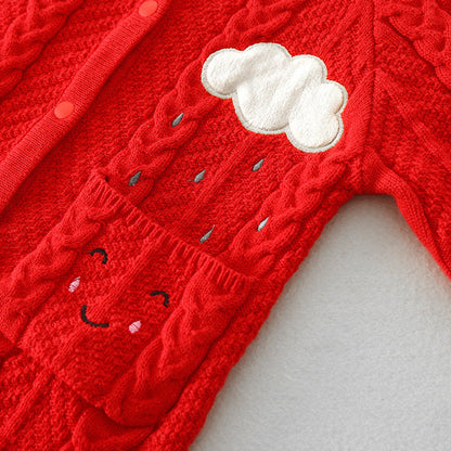 MyKids-USA® Baby Solid Color Cartoon Embroidered Design Crochet Knit Romper