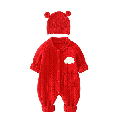 MyKids-USA® Baby Solid Color Cartoon Embroidered Design Crochet Knit Romper