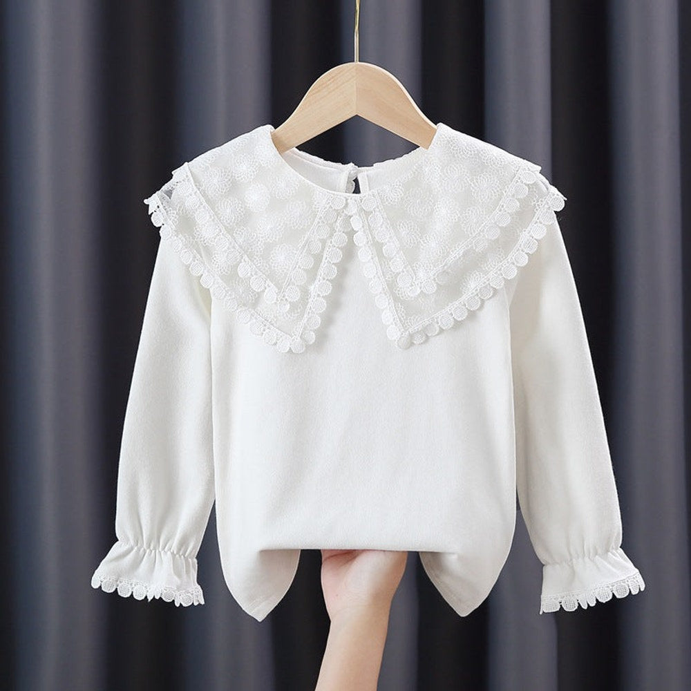 MyKids-USA® Baby Girl Solid Color Mesh Doll Neck Lapel Quality Shirt