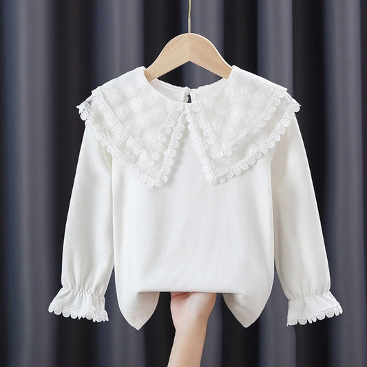 MyKids-USA® Baby Girl Solid Color Mesh Doll Neck Lapel Quality Shirt
