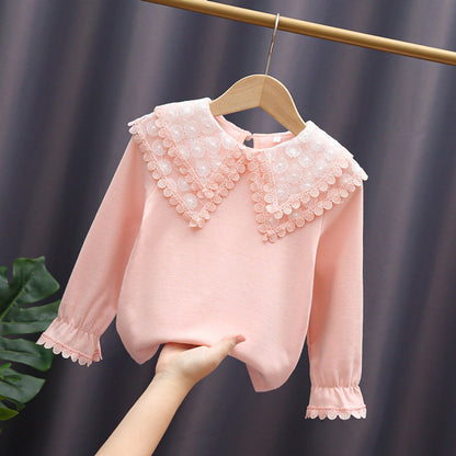 MyKids-USA® Baby Girl Solid Color Mesh Doll Neck Lapel Quality Shirt