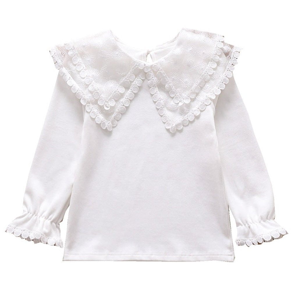 MyKids-USA® Baby Girl Solid Color Mesh Doll Neck Lapel Quality Shirt
