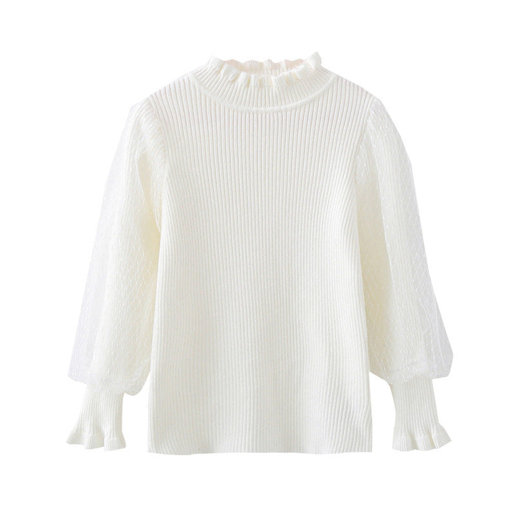 MyKids-USA® Baby Girl Solid Color Mesh Puff Sleeves Beautiful Shirt Tops