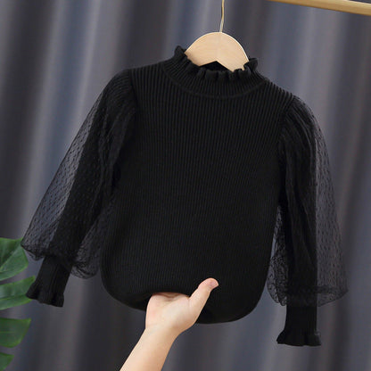 MyKids-USA® Baby Girl Solid Color Mesh Puff Sleeves Beautiful Shirt Tops