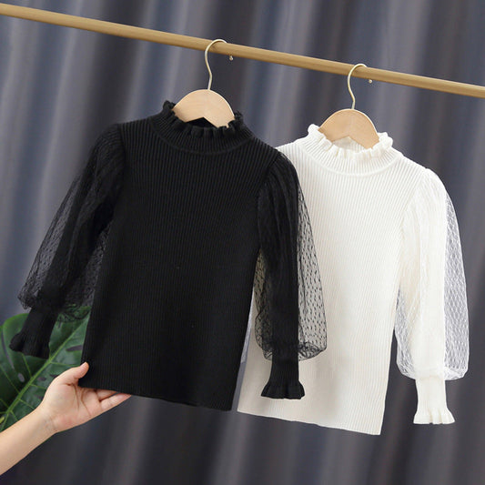 MyKids-USA® Baby Girl Solid Color Mesh Puff Sleeves Beautiful Shirt Tops
