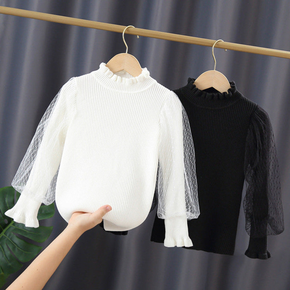 MyKids-USA® Baby Girl Solid Color Mesh Puff Sleeves Beautiful Shirt Tops