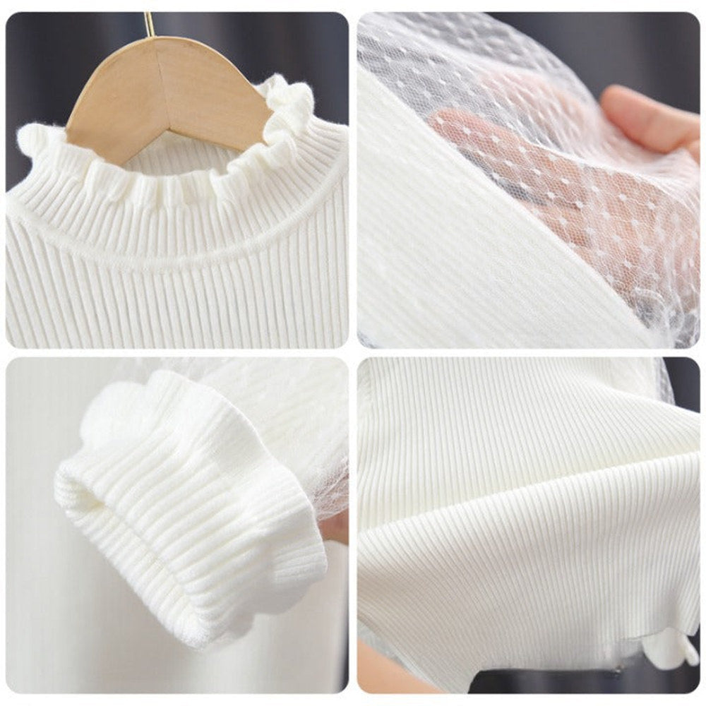 MyKids-USA® Baby Girl Solid Color Mesh Puff Sleeves Beautiful Shirt Tops