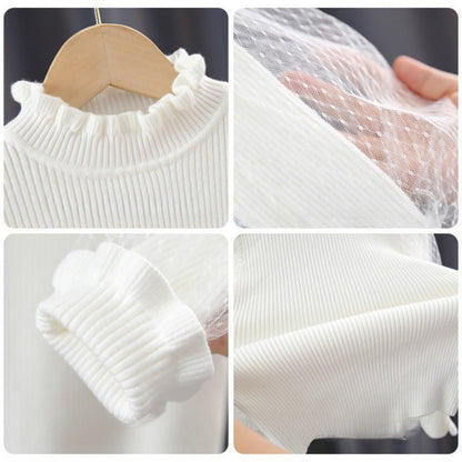 MyKids-USA® Baby Girl Solid Color Mesh Puff Sleeves Beautiful Shirt Tops