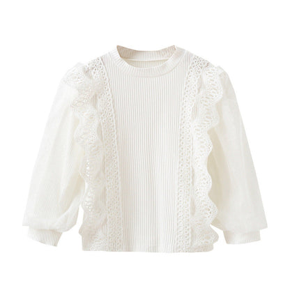 MyKids-USA® Baby Girl Solid Color Mesh Hollow Carved Design Princess Shirt