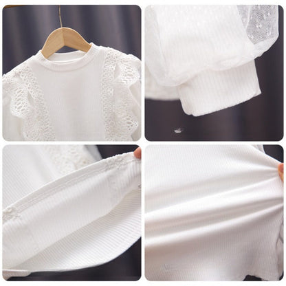 MyKids-USA® Baby Girl Solid Color Mesh Hollow Carved Design Princess Shirt