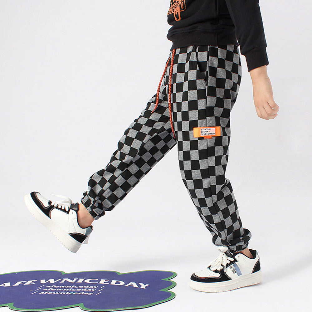 MyKids-USA® Baby Boy Checkerboard Print Pattern Fleece Thickened Pants