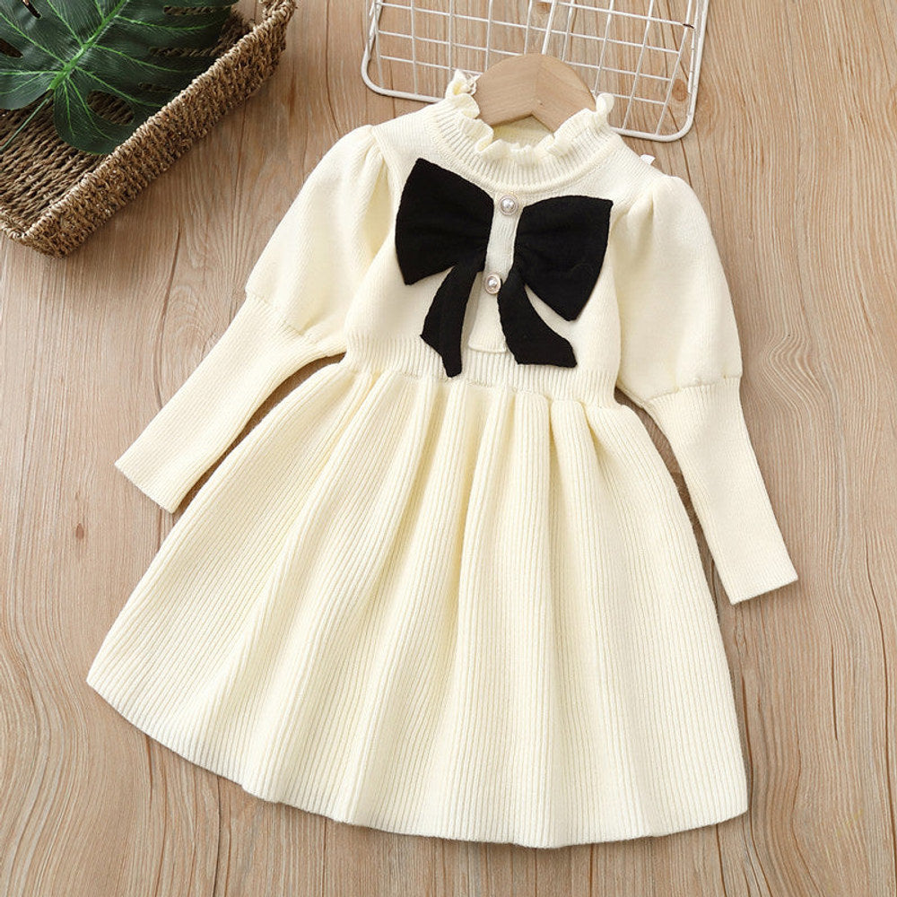 MyKids-USA® Baby Bow Patched Design Puff Sleeve Princess Dress