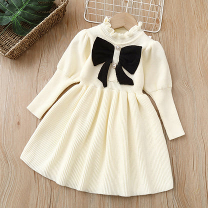 MyKids-USA® Baby Bow Patched Design Puff Sleeve Princess Dress