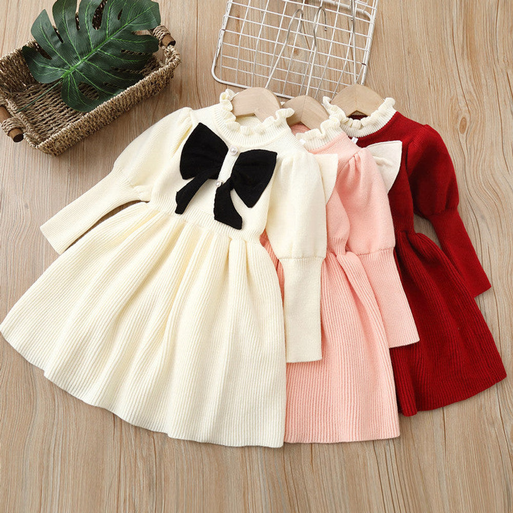 MyKids-USA® Baby Bow Patched Design Puff Sleeve Princess Dress