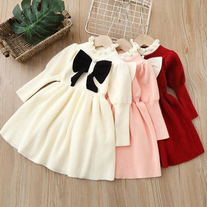 MyKids-USA® Baby Bow Patched Design Puff Sleeve Princess Dress