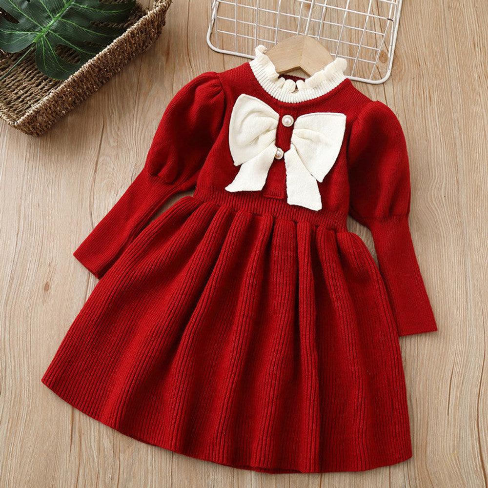 MyKids-USA® Baby Bow Patched Design Puff Sleeve Princess Dress