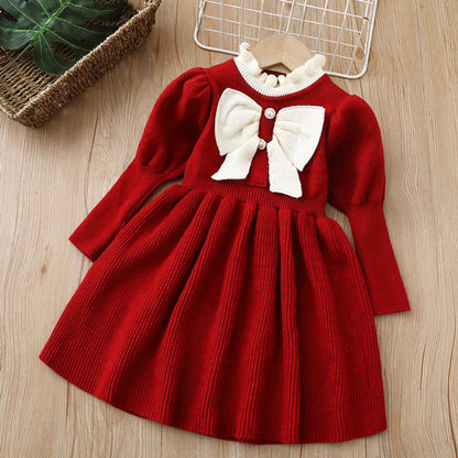 MyKids-USA® Baby Bow Patched Design Puff Sleeve Princess Dress