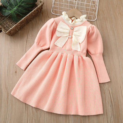 MyKids-USA® Baby Bow Patched Design Puff Sleeve Princess Dress