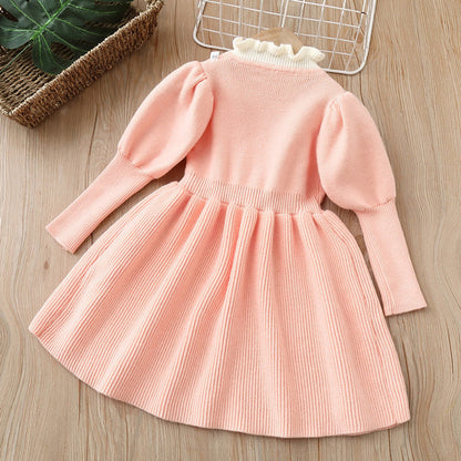 MyKids-USA® Baby Bow Patched Design Puff Sleeve Princess Dress