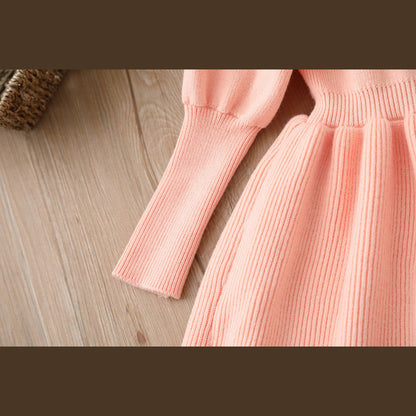 MyKids-USA® Baby Bow Patched Design Puff Sleeve Princess Dress