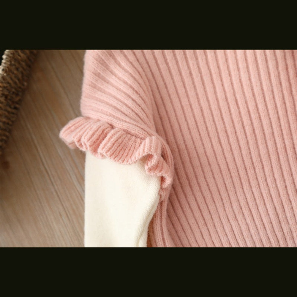 MyKids-USA® Baby Solid Color Bow Patched Sweater With Pants Sets