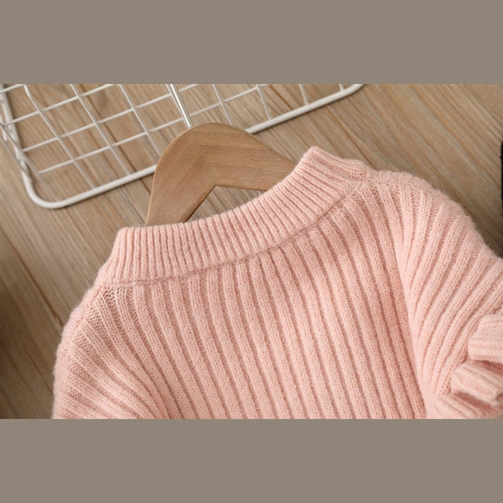 MyKids-USA® Baby Solid Color Bow Patched Sweater With Pants Sets