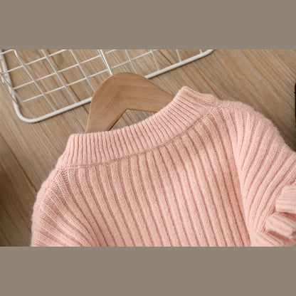 MyKids-USA® Baby Solid Color Bow Patched Sweater With Pants Sets