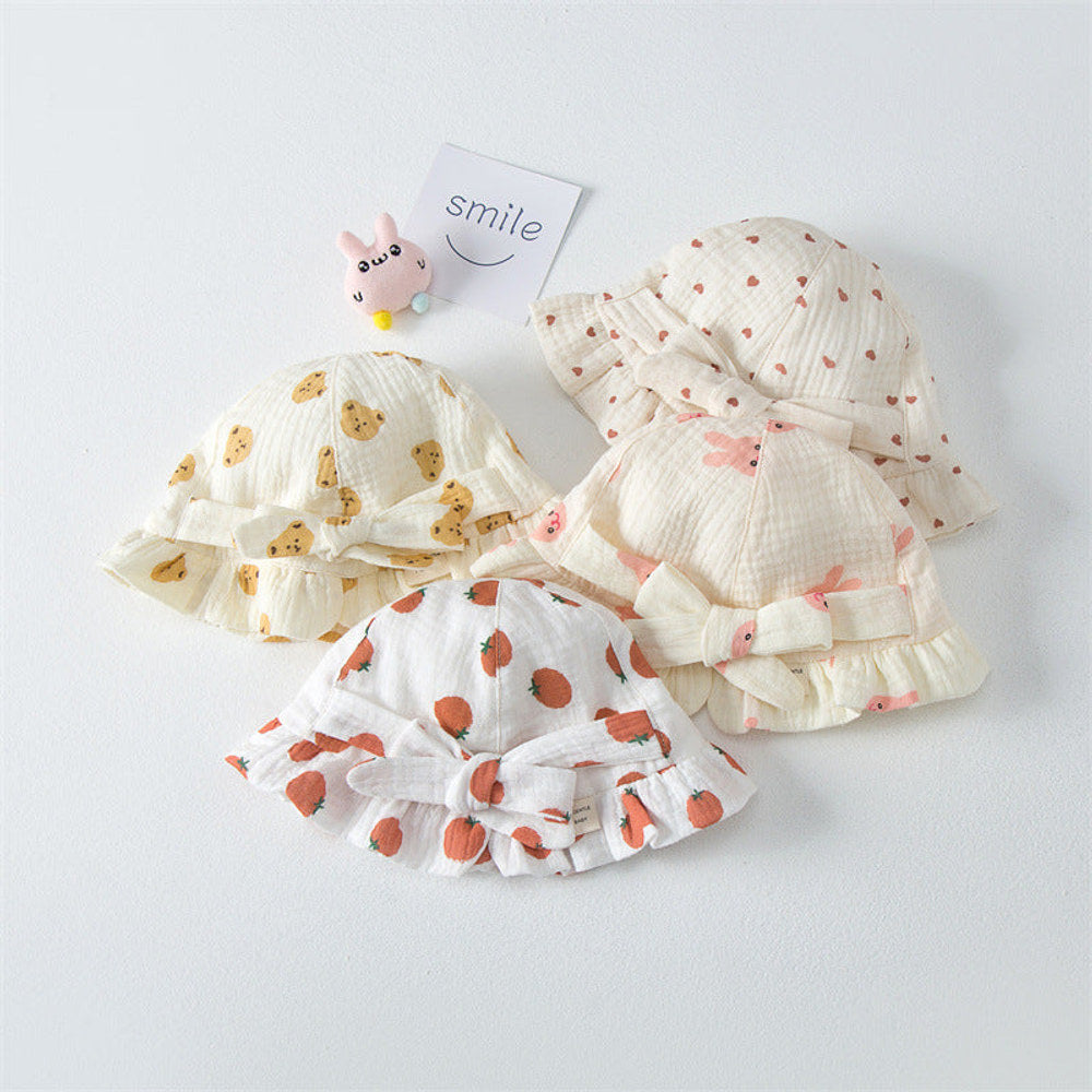 MyKids-USA® Baby Printed Pattern Bow Belt Decoration Lace Design Hats