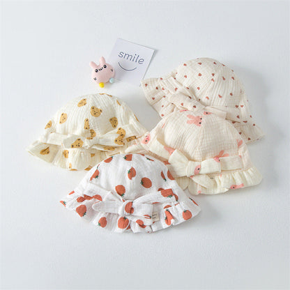 MyKids-USA® Baby Printed Pattern Bow Belt Decoration Lace Design Hats