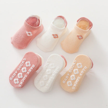 MyKids-USA® Kid Embroidered Pattern Color Matching Design Non-Slip Socks 1 Lot =3 Pairs
