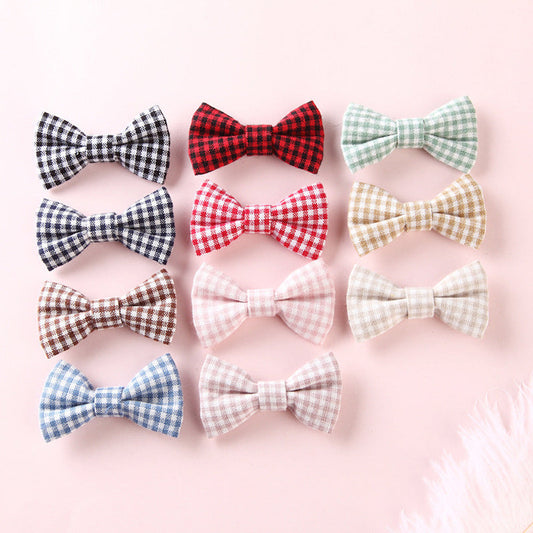 MyKids-USA® Girls Plaid Pattern Bow Tie Hair Fabric 2 pc. Clips Handmade Accessory