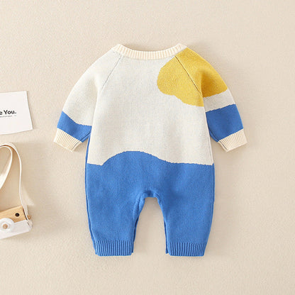 MyKids-USA® Baby Dinosaur Pattern Colorblock Design Cute Knit Romper