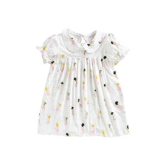 Baby Girl Cartoon Print Pattern Doll Neck Princess Dress