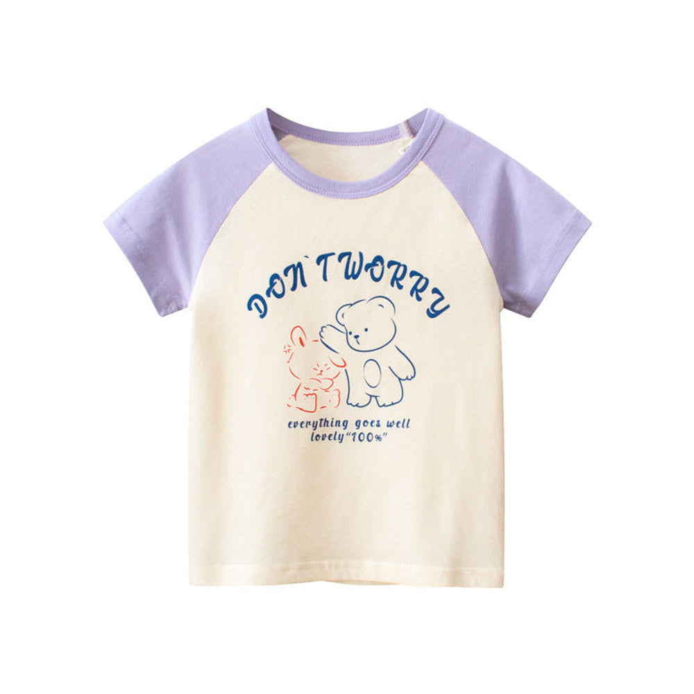 MyKids-USA® Baby Print Pattern Colorblock Design O-Neck Tee