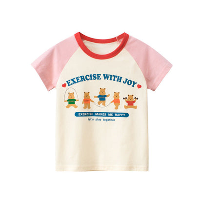 MyKids-USA® Baby Cartoon Bear Graphic Colorblock Design T-Shirt