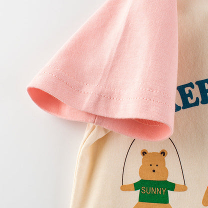 MyKids-USA® Baby Cartoon Bear Graphic Colorblock Design T-Shirt