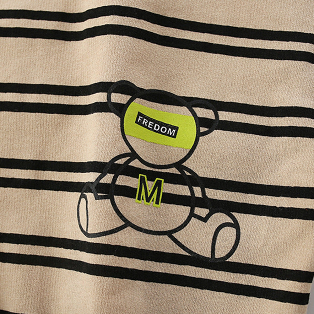 MyKids-USA® Baby Boy Striped And Bear Pattern Pullover Quality Hoodies