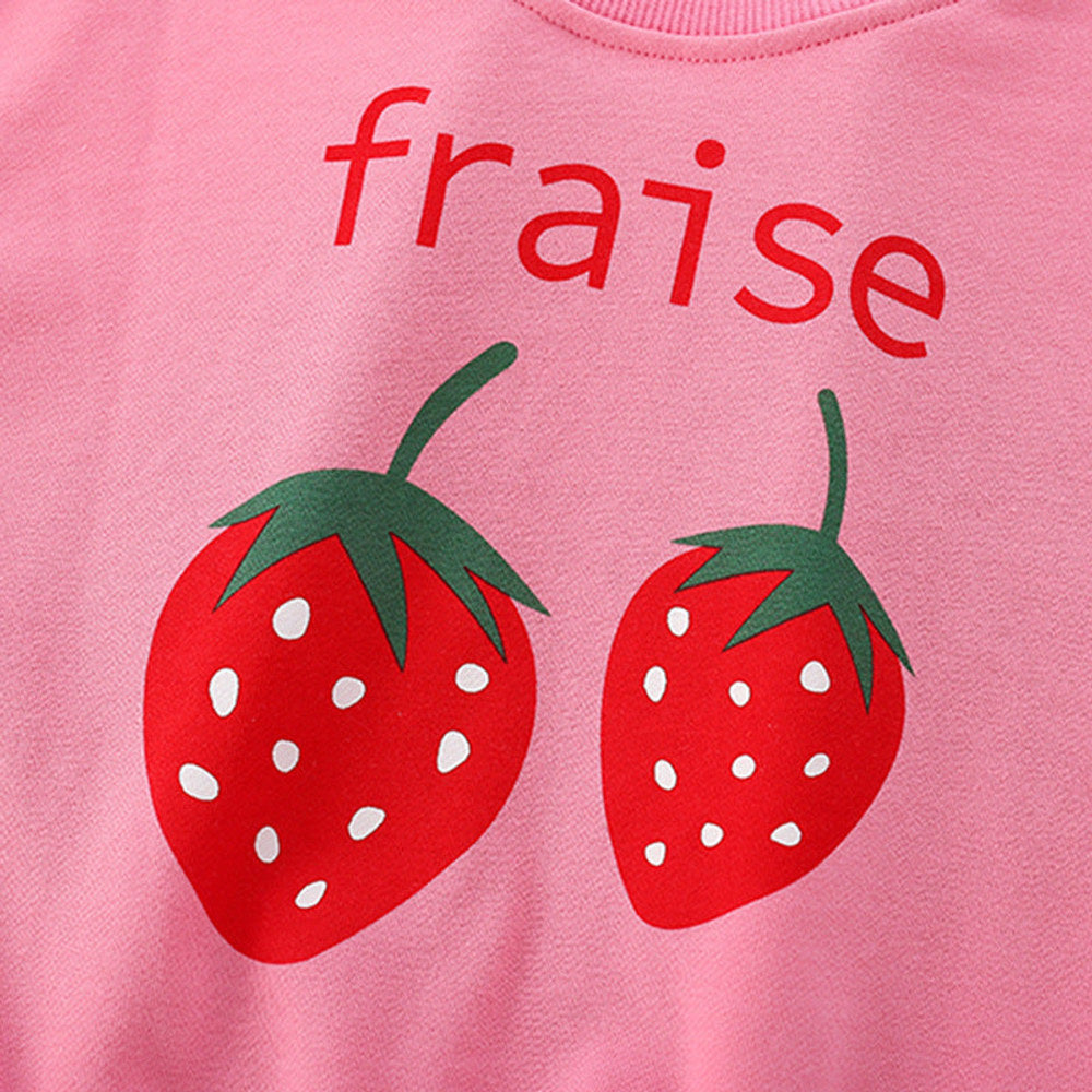 MyKids-USA® Baby Girl Strawberry Print Pattern Crewneck Terry Hoodies