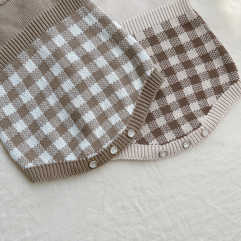 Baby Checkerboard Pattern Polo Neck Knit Warm bodysuit