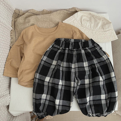 MyKids-USA® Baby Classic Plaid Pattern Loose Cotton Trousers
