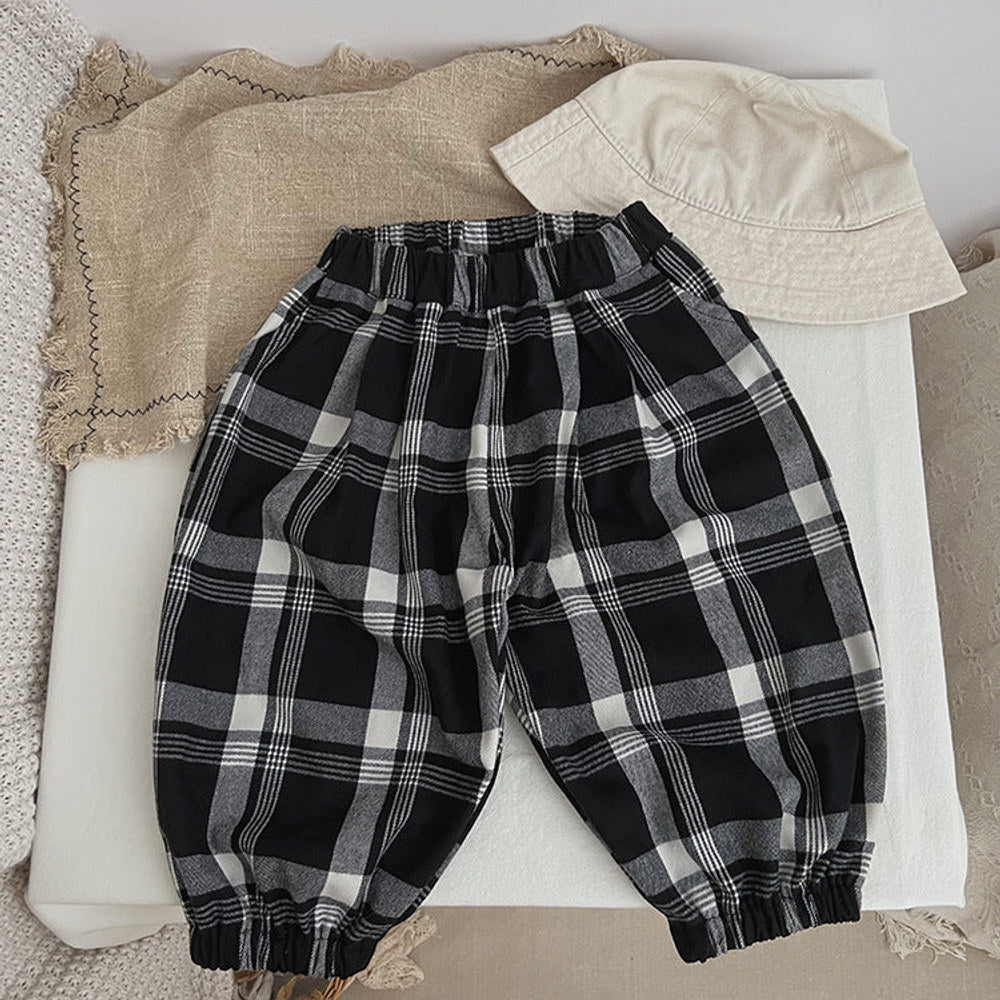 MyKids-USA® Baby Classic Plaid Pattern Loose Cotton Trousers