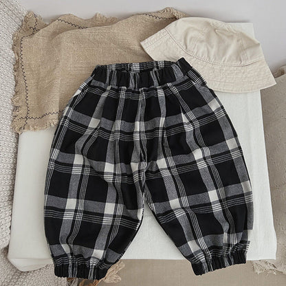 MyKids-USA® Baby Classic Plaid Pattern Loose Cotton Trousers
