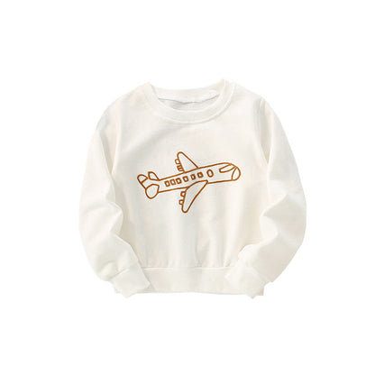 MyKids-USA® Baby Plane Embroidered Pattern Solid Color Long Sleeve Quality Hoodie