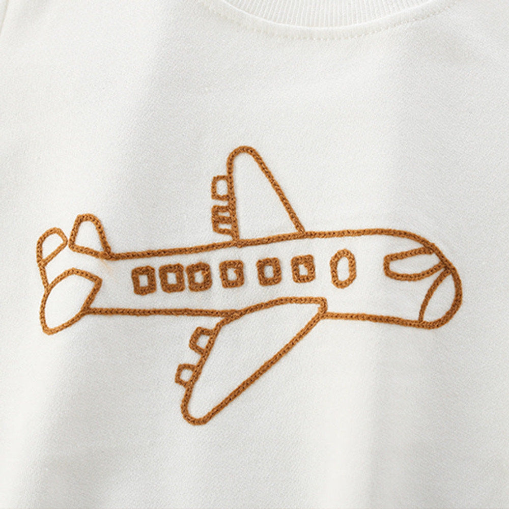 MyKids-USA® Baby Plane Embroidered Pattern Solid Color Long Sleeve Quality Hoodie